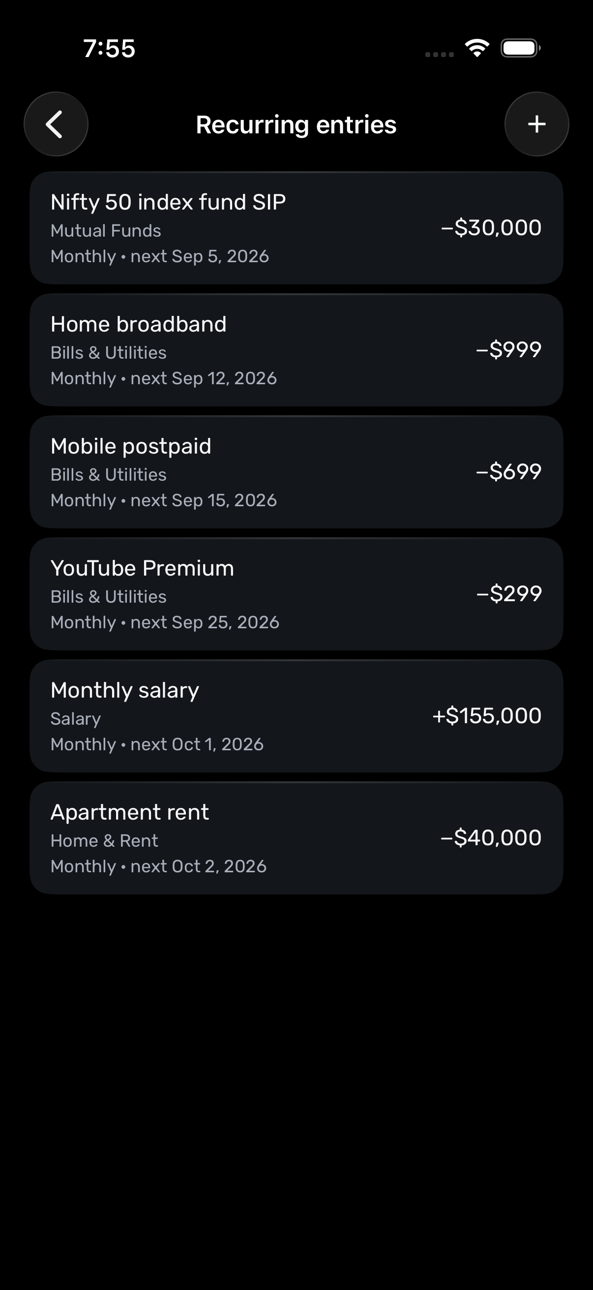 Recurring income and expense settings in JotWell