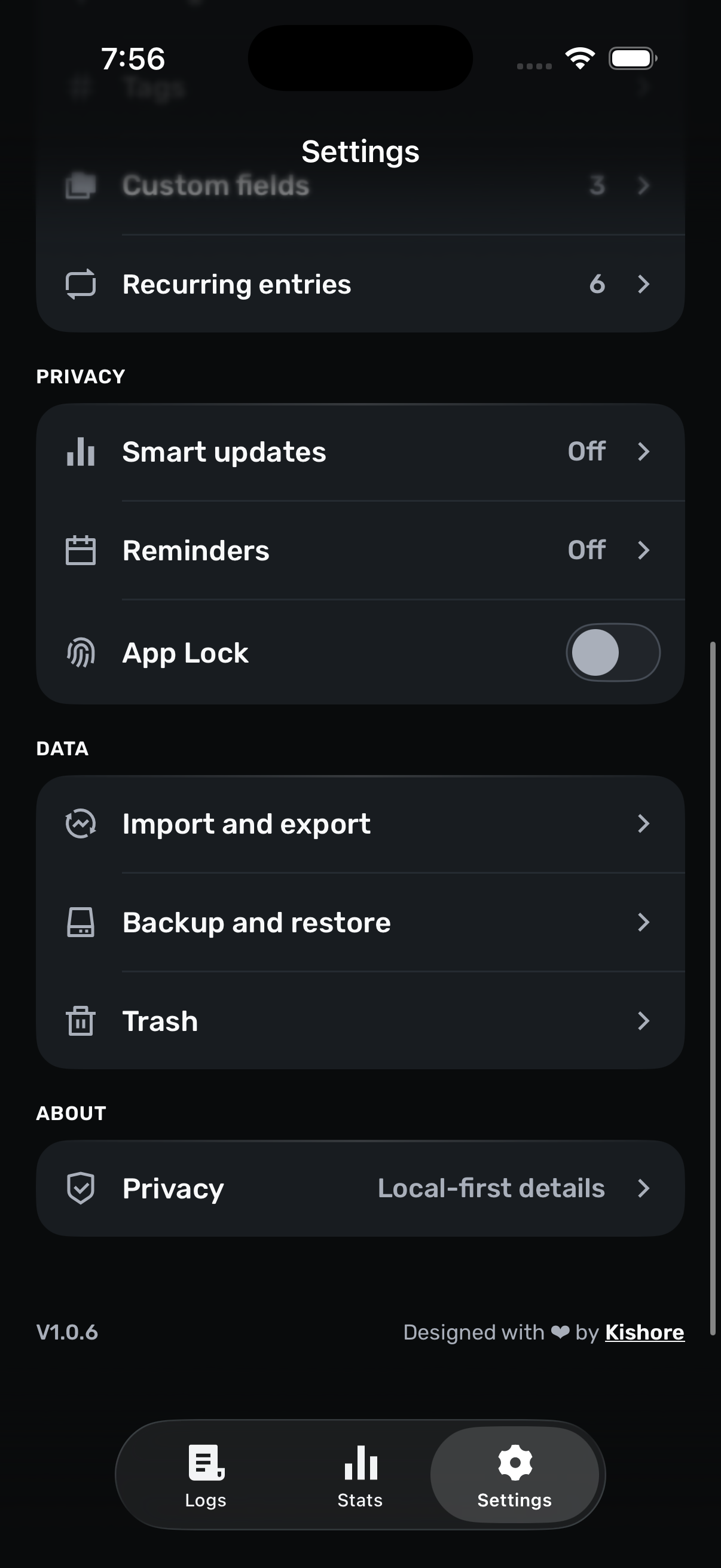 JotWell backup and restore settings